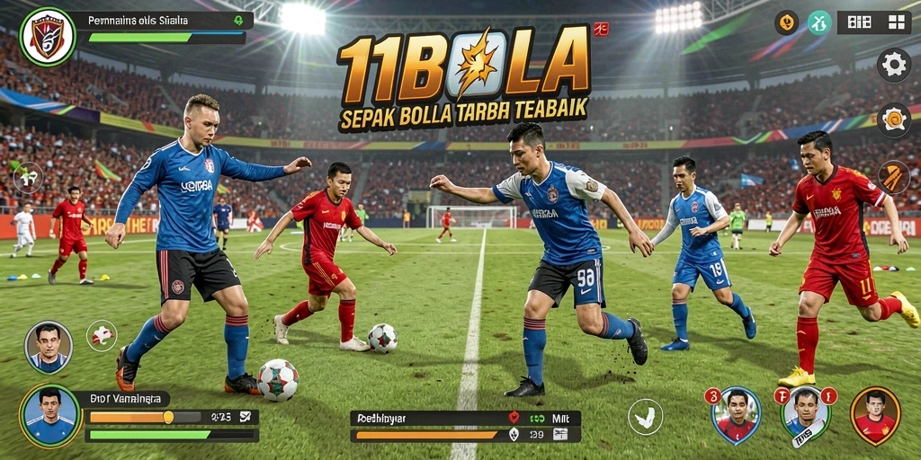 Gameplay intesif 11BOLA dengan aksi sepak bola yang seru.