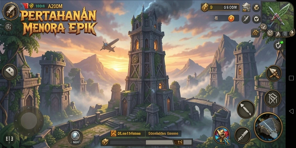 Tampilan menarik dari gameplay Tower Defense A200M.