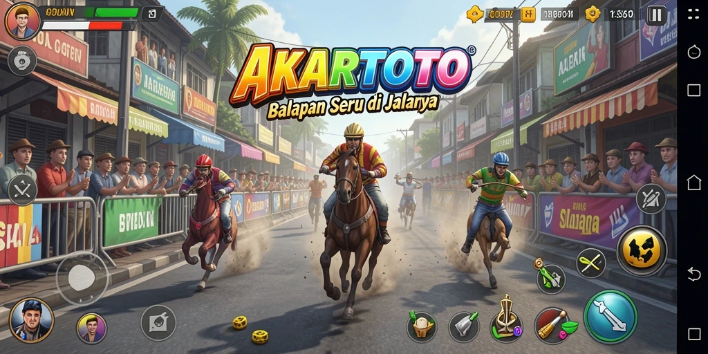Gameplay seru AKARTOTO saat mobil melaju di lintasan balap.