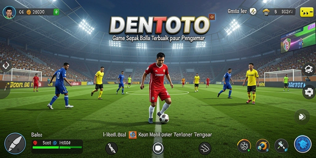 Screenshot gameplay DENTOTO yang menampilkan aksi pertandingan sepak bola.