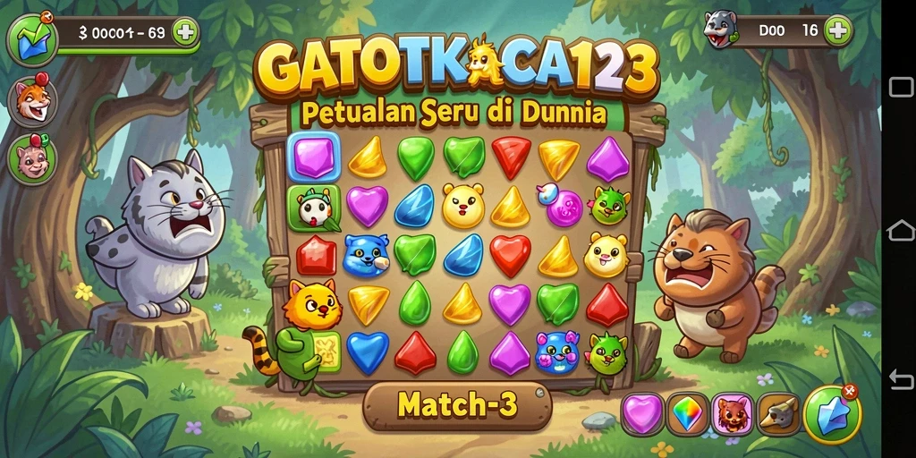 Tampilan menarik dari gameplay GATOTKACA123 dengan elemen Match-3.