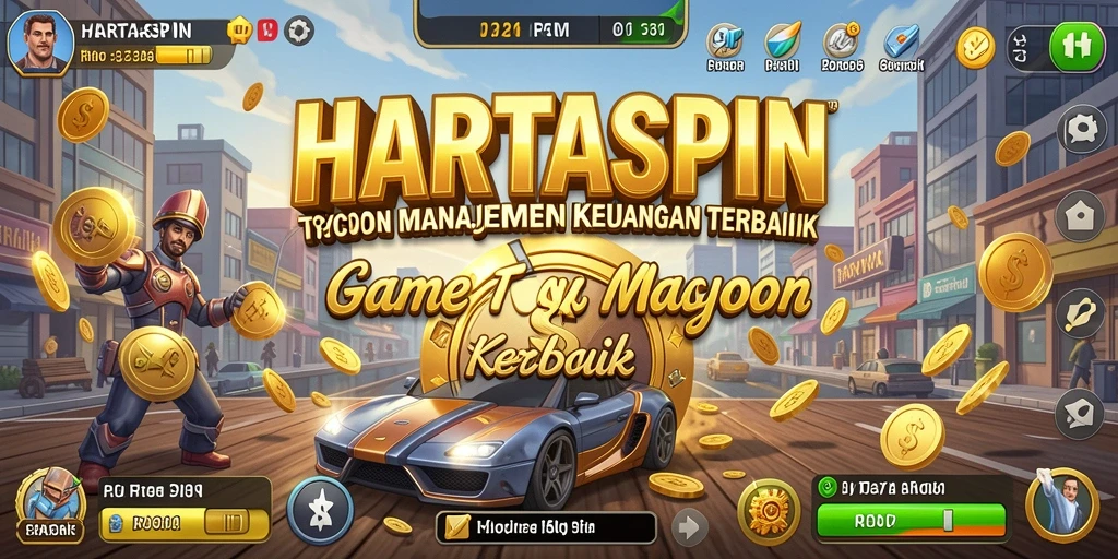 Tampilan gameplay HARTASPIN yang menggambarkan keseruan manajemen bisnis.