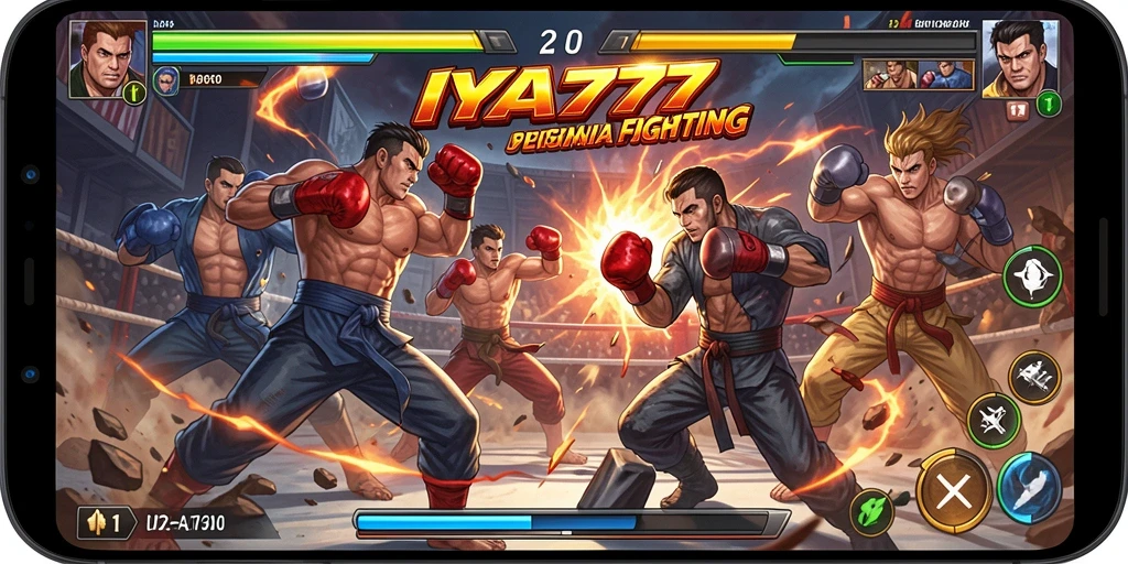 Screenshot gameplay IYA777 menunjukkan pertarungan yang mendebarkan dan karakter yang unik.