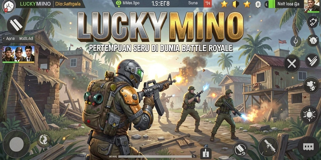 Screenshot menampilkan aksi seru di pertempuran Battle Royale LUCKYMINO.