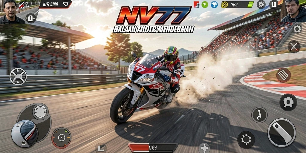 Screenshot gameplay NV77 menampilkan aksi balapan motor yang seru.