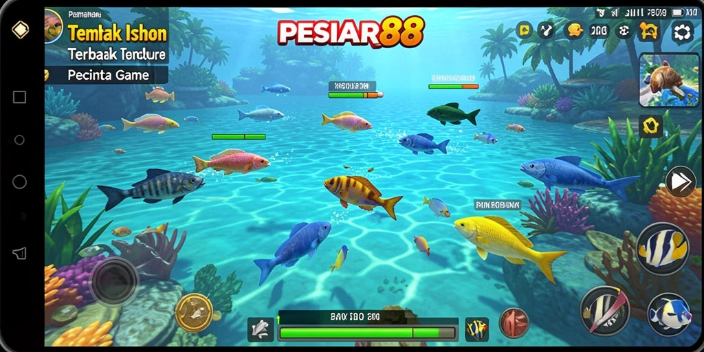 Screenshot PESIAR88 menampilkan momen seru menangkap ikan.