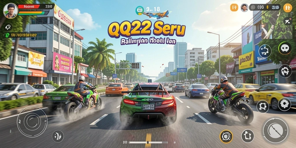Screenshot gameplay QQ222 menampilkan aksi balapan yang mendebarkan.
