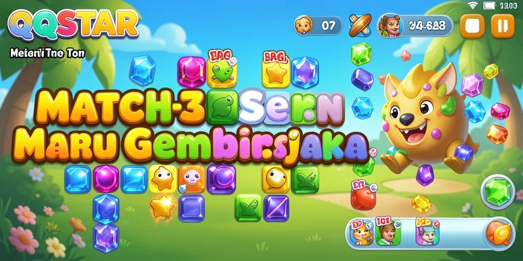 Tampilan gameplay seru di QQSTAR dengan tantangan Match-3.