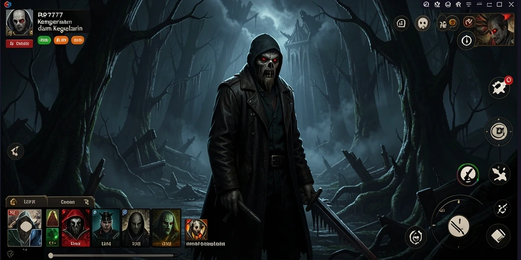 Screenshot gameplay RP777 dengan suasana menyeramkan.