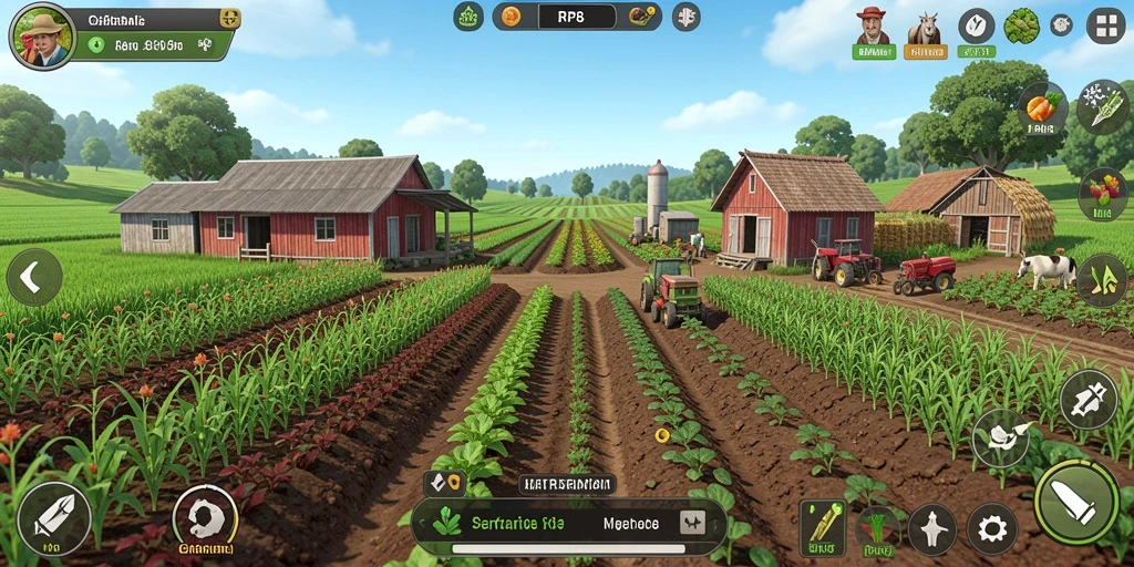 Tampilan screenshot utama RP8 menampilkan gameplay bertani yang seru.