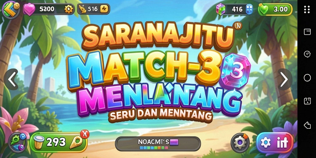 Tampilan gameplay SARANAJITU yang penuh warna dan seru dalam genre Match-3.