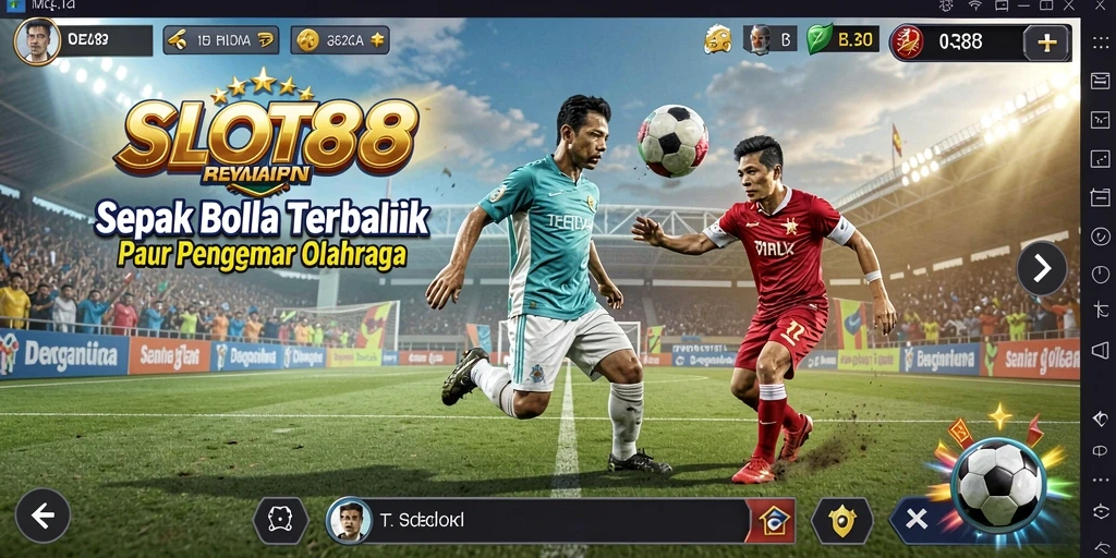 Screenshot gameplay SLOT88 yang mendebarkan dengan aksi sepak bola.